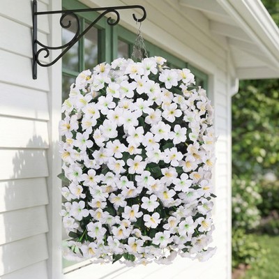 Artificial Flowers with Basket for Outdoors, 3pcs Faux Hanging Morning Glory ...