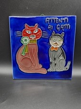 Attenti Ai Gatti Attenzione al Gatto Made In Italy Piastrella Ceramica Dipinta a Mano Arredamento Casa