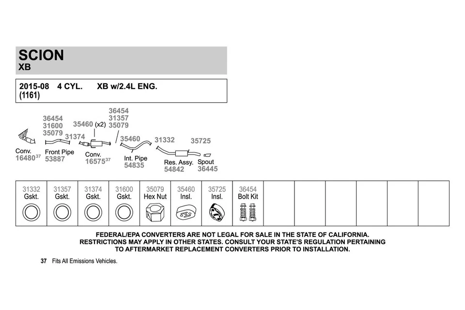 For Scion xB 2008-2015 Walker 53887 Aluminized Steel Exhaust Front Pipe Foto 2 de 2