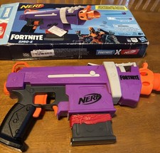 Nerf Fortnite SMG-E Purple Elite Series Motorized Gun w/Magazine  6 Bullets Box