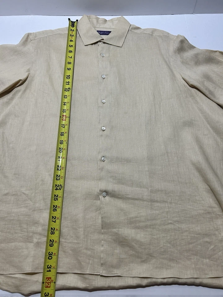 Ralph Lauren фиолетовый ярлык платье рубашка мужская XXL 18 льняной желтовато-коричневый на пуговицах пятна! - Изображение 3 из 4