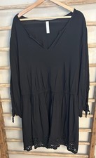 Swim by Cacique Black Plus Size Dress with Eyelet Hem and Tie Sleeves, Size 18/