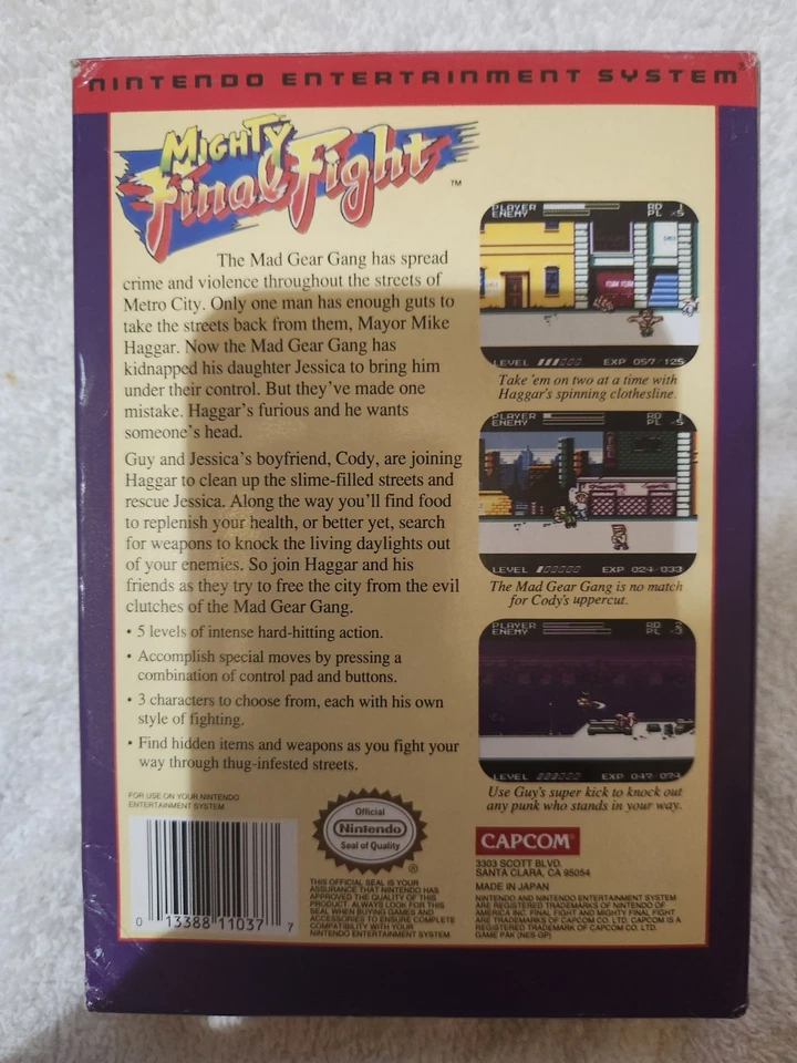Mighty Final Fight Nintendo NES CIB w/Manual Inserts Poster Box Great Condition - Image 3 of 4