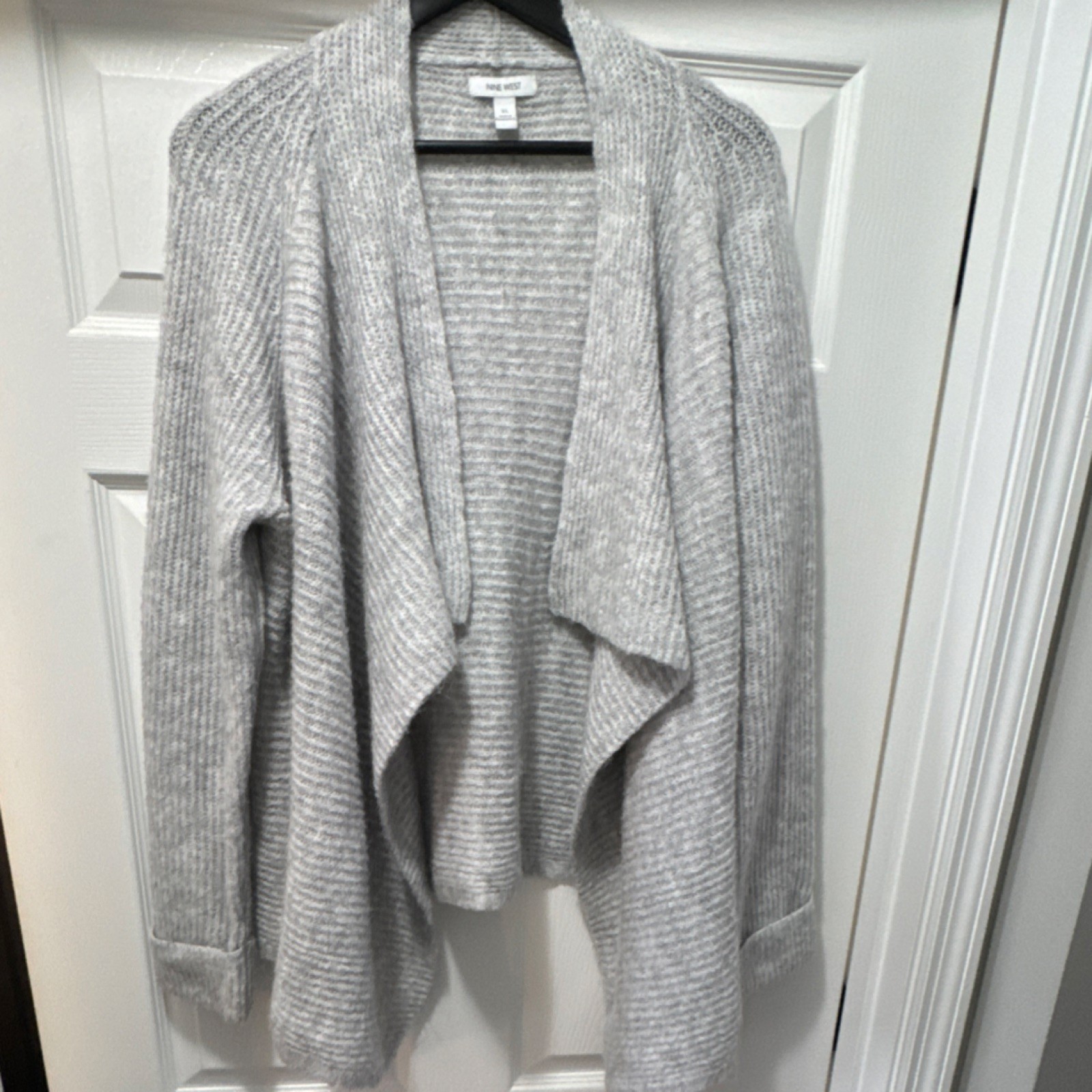 Nine West Gray Knit Open Cardigan Sweater XL Long Sleeve Tight-Knit