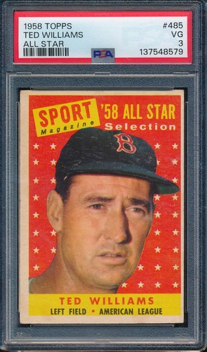 1958 Topps 485 Ted Williams All Star PSA 3 VG - 137548579