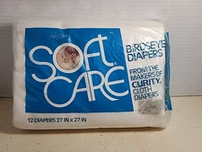 Vintage NOS 1986 12 Pk Soft Care by Curity Birdseye Cloth Diapers 27x27