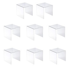   8 PC 4'' Clear Acrylic Risers, Acrylic Display Risers Shelf Showcase Fixtur...