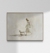 Jesus and the Lost Lamb, Jesus Leaves the 99 Christian Neutral Beige Wall Art...