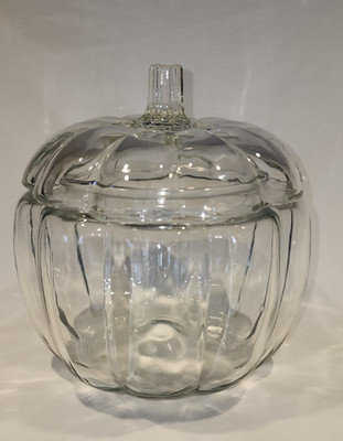 Vintage Anchor Hocking Clear Glass Pumpkin Candy Jar with Stemmed Lid 7''