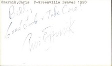Chris Czarnik Signed 3x5 Index Card Cut Braves Autograph Den