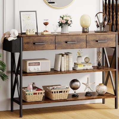 Gizoon Rustic Brown 47'' Entryway Table Storage Shelves Narrow Long Sofa Table