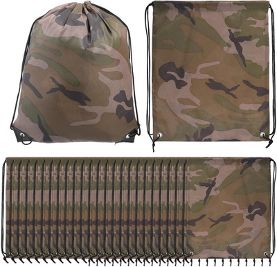 24 Pcs Camo Bag Waterproof Drawstring Bags Bulk Large Army Lightweight Woodland