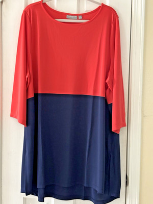 Susan Graver Style Premier Coral Pop Colorblock Liquid Knit Tunic Womens 3X