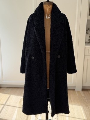 Zara Navy Teddy Faux Fur Coat Size Small Oversized
