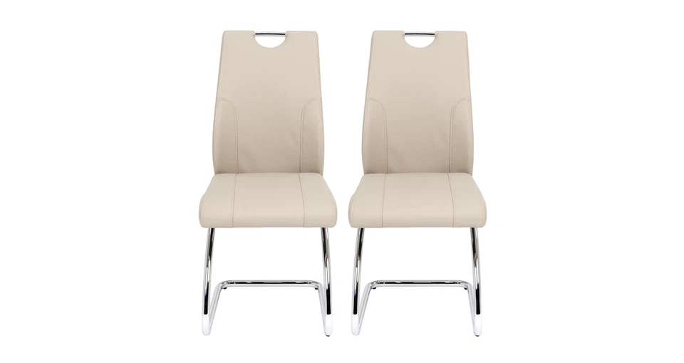 DFS Piatto Champagne Faux Leather Set of 2 Cantilever Dining Chairs RRP £239