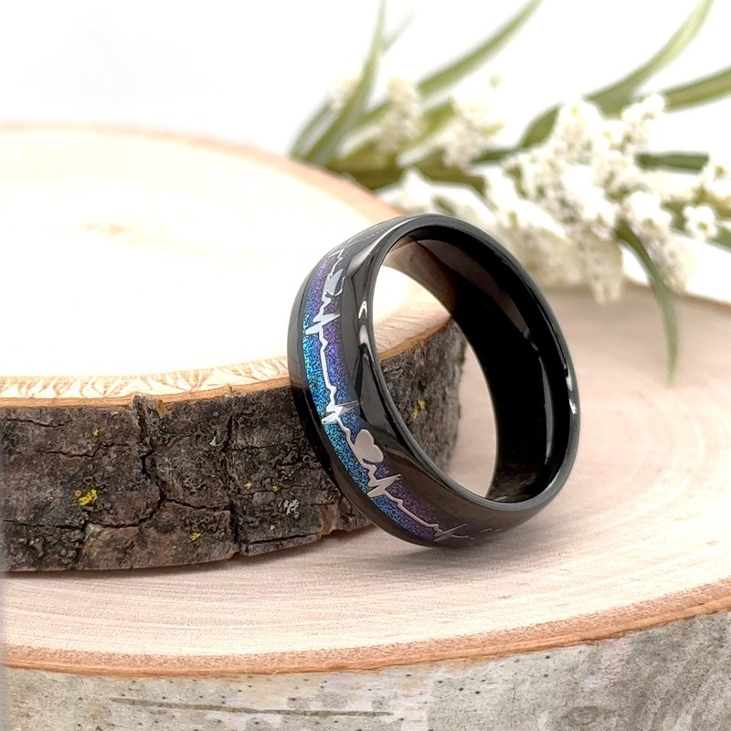 8mm Black Tungsten Christmas Ring Blue Carbon fiber Inlay Electroplated Band
