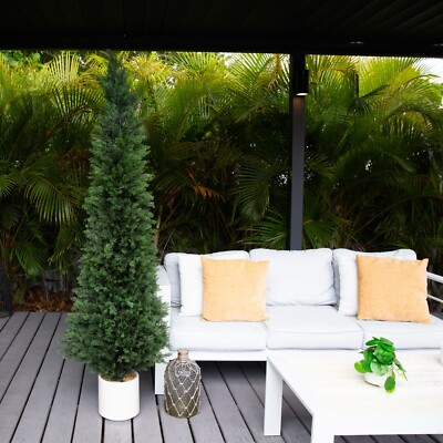 5  Artificial Cedar Topiary Tree in White Planter UV Resistant (Indoor/Outdoor)