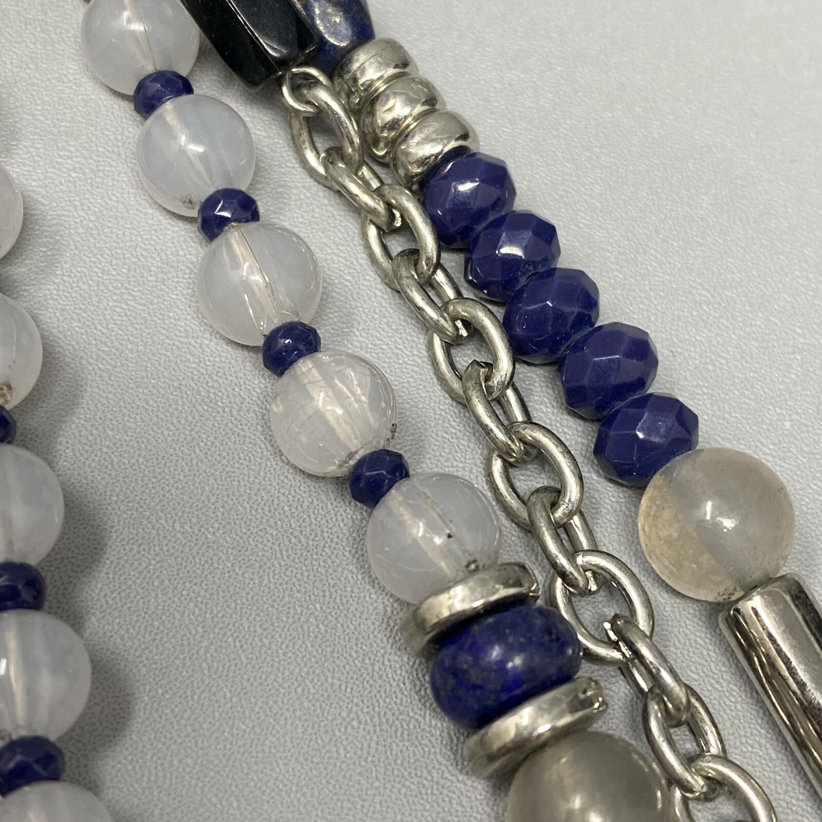 Statement Necklace Blue Cloudy White Gemstone Bea… - image 12