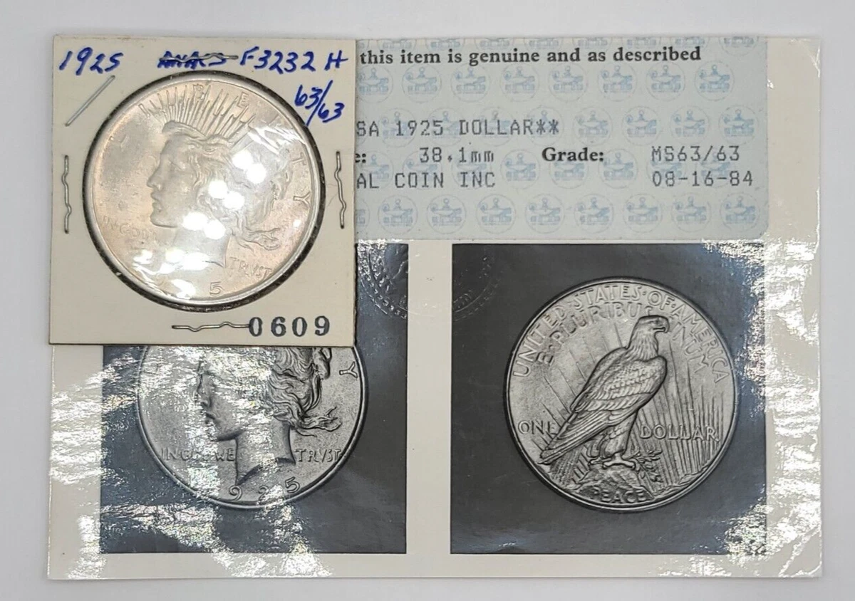 Philadelphia MS 63 Graded 1925 Year Peace Dollars (1921-1935) for
