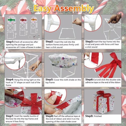 3 Pack Christmas Lighted Gift Boxes Xmas Present Ornament 50 LED Box Waterproof - Picture 4 of 6