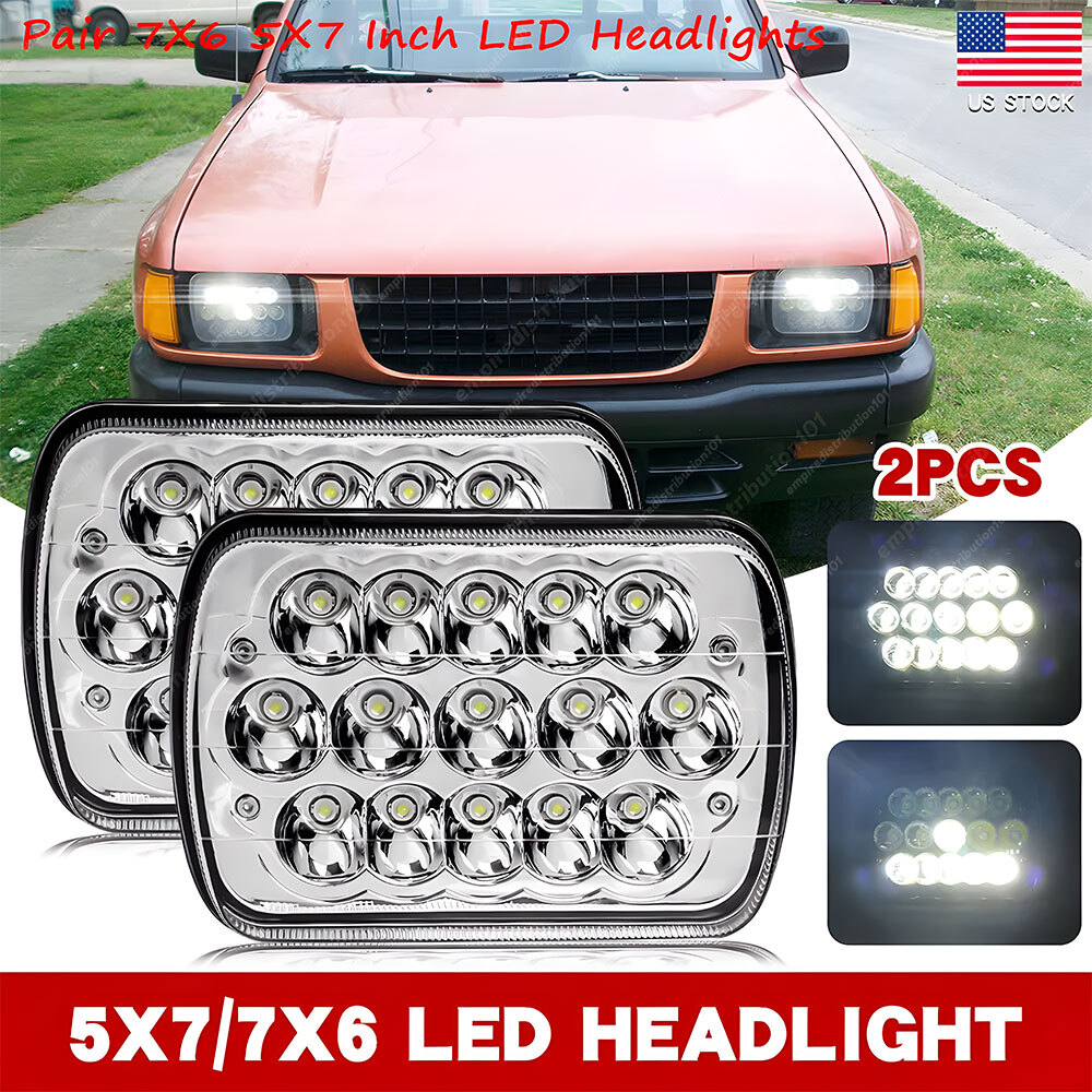 For Isuzu Pickup I-Mark Pair 7X6 5X7 Inch LED Headlights Chrome Hi