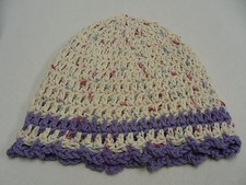 Cream with Purple Trim and Multi-Color Strands - Toddler Size Beanie Hat Cap 