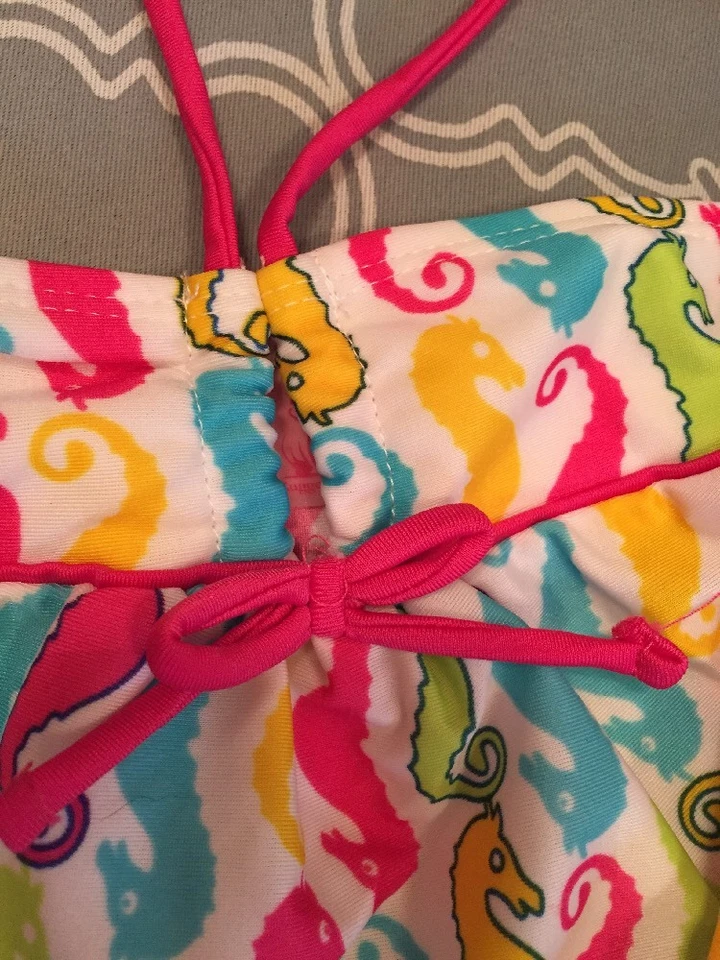 Nuevo con etiquetas Traje de baño tankini de dos piezas de caballito de mar bebé niña oso resistente talla 12 M Foto 3 de 4