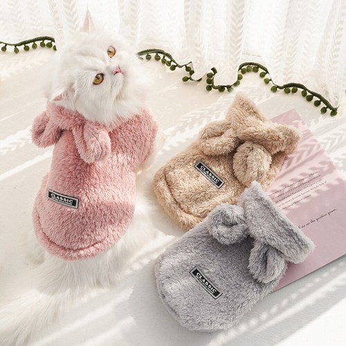 Cat Fall Winter Plush Coat Cute Rabbit Ears Cotton-padded Coat Soft Dog Clothes