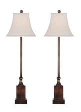Pair Solid Jade and Brass Buffet Lamps ~ 30" H  x 9" W ~ 40 Watt Max UL Listed