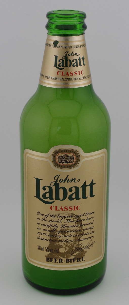 John Labatt Classic, Canada, Empty 341mL Glass Beer Bottle #1 With