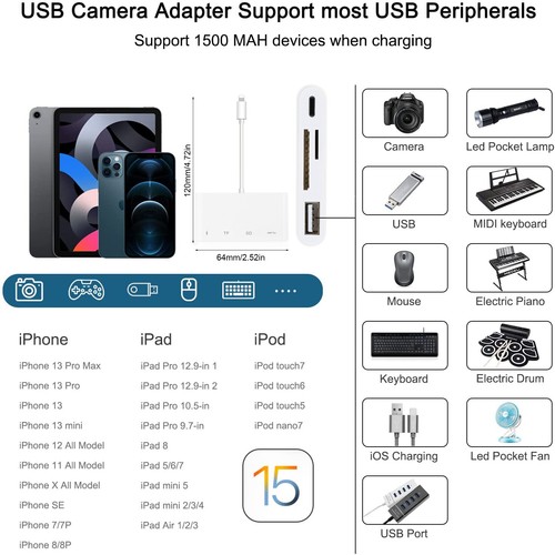FOR iPhone 14/13/11/iPad/Computers Hard Drive USB SD Card Reader Camera Viewer - Picture 6 of 6