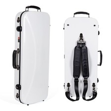 Crossrock Fiberglass Double Violin Case for Two Full-size Violins-TSA Lock-White