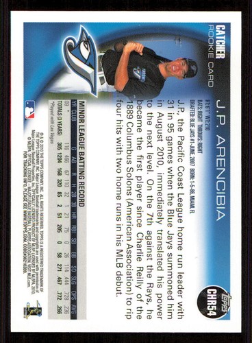 2010 Topps Update Chrome Rookie Refractors #CHR54 J.P. Arencibia - Picture 2 of 2