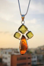 Genuine Moldavite Rough Amber pendant 925 sterling silver pendant women pendant