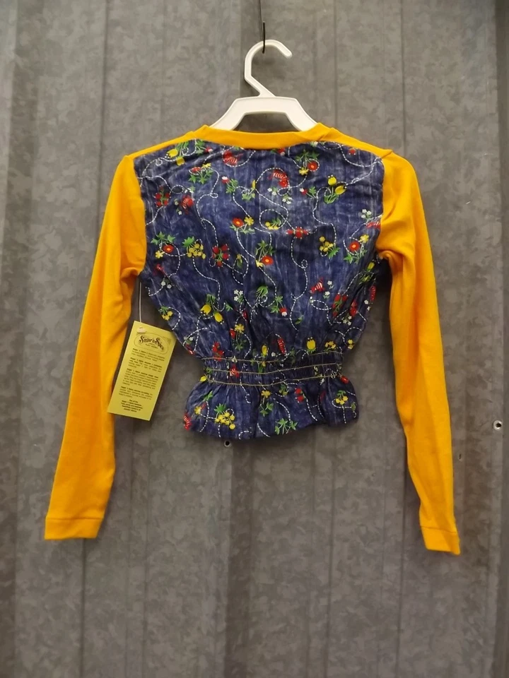 Vtg 70s NEW NWT Bold Colors Kitten Floral Cropped Length Long Sleeve Top Sz 12 - Image 3 of 4