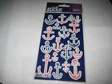 Scrapbooking Stickers Sticko Doodle Anchors Boat Ship Red Blue White Drawings