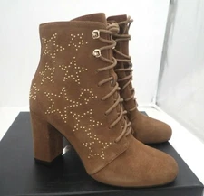 The Fix Women's Sheena Lace-up Bootie Studded Star Embellishment Bourbon  6 M