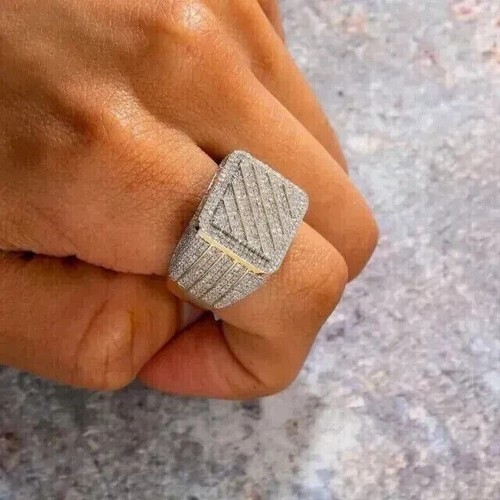 Men's Proposal Lab Grown/CVD Diamond Certified Dainty Ring 18k Multi-Tone Gold - Picture 10 of 16