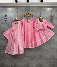 Pink Pure Camric Cotton Navratri Chaniya Choli with Fancy Gamthi Mirror Lace