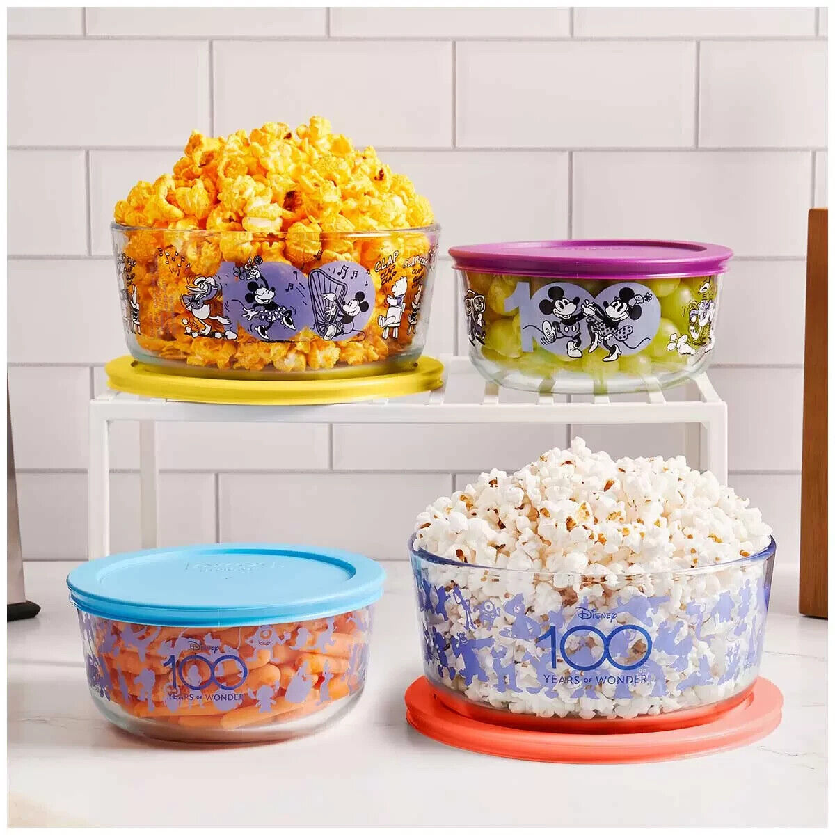 Pyrex Disney 100th Anniversary Glass Food Storage Snack Container 8pcs  Bowls Set