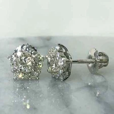 2Ct Lab Created Diamond Halo Cluster Stud Earrings 14K White Gold Plated