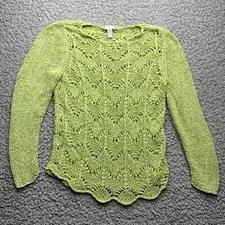 Chicos Loose Knit Bohemian Sweater Size 2 (L) Green Long Sleeve Blouse Top