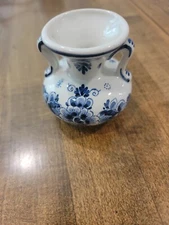 Delft Blauw Holland Hand Painted Blue Floral Double Handled Jug Porcelain Vase