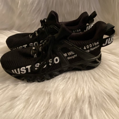 Just So So Breathable Running Gym Walking Shoes Black White Lace Up Mens Size 9 - Picture 6 of 13