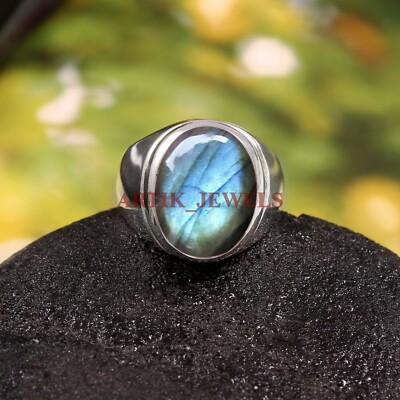★47bag ★ 925 Silver Natural Gemstone Labradorite Ring Sere Amazon.com: Faceted Oval Labradorite Ring 925 Sterling