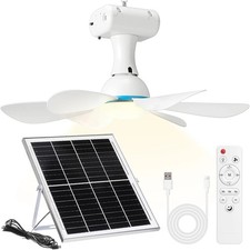 1 Set Solar Ceiling Fan with Light, 12W Solar Powered 12000Mah Rechargeable Camp