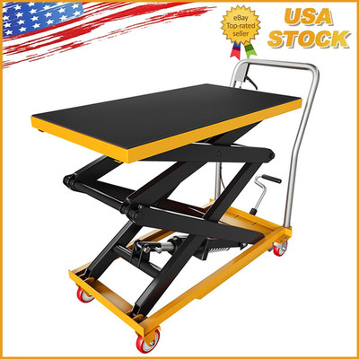 Hydraulic Lift Table Cart 330lbs 50'' Lifting Height Double Scissor w/ 4 Wheels