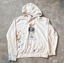 Polo Ralph Lauren Polo Bear White Paint Splatter Fleece Hoodie Medium