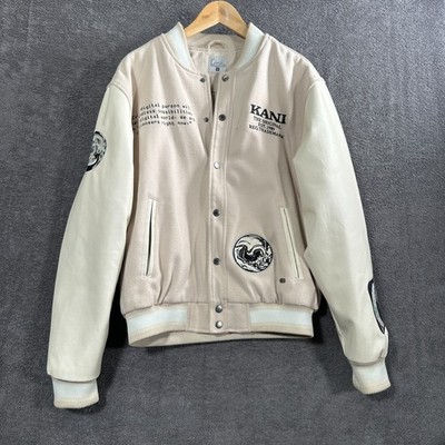 Karl Kani Kaniverse Varsity Jacke Gr.M Beige College Jacke Leder-Ärmel Stickerei