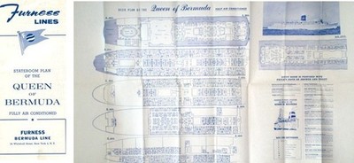 1960s Furness Bermuda QUEEN OF BERMUDA Post-1961 Retrofit Deck Plan - Excellent
